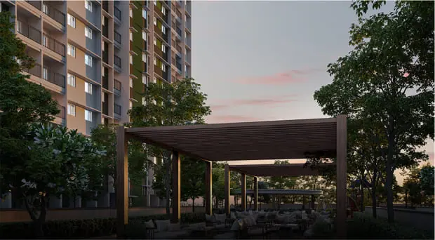 Pergola seating court at Adarsh Parkland