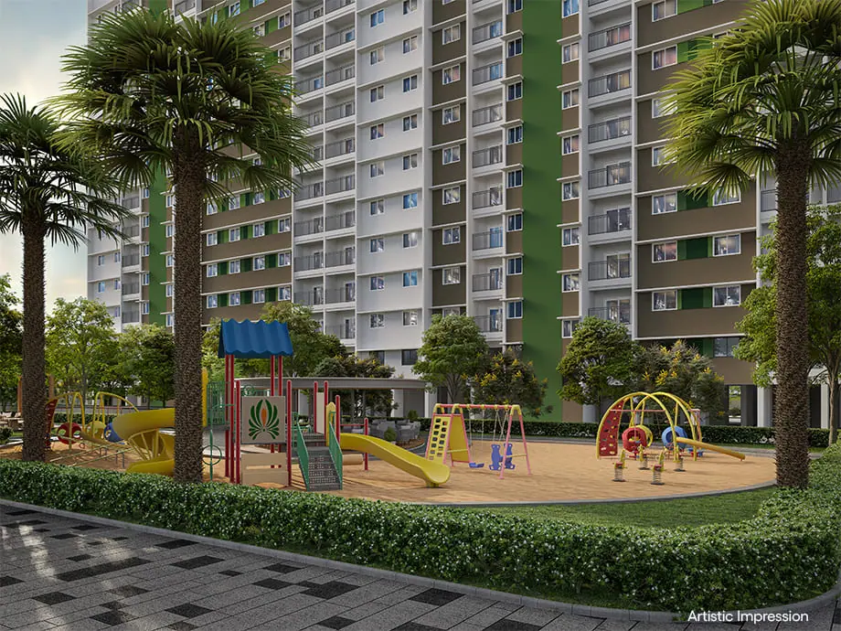 Kids play area below the residential towers at Adarsh Parkland