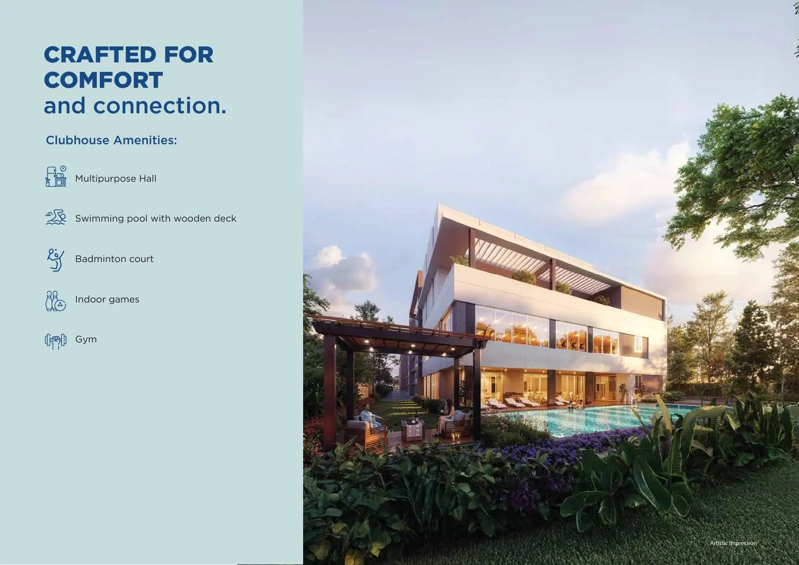 Clubhouse amenities page from the Adarsh Rosewood brochure