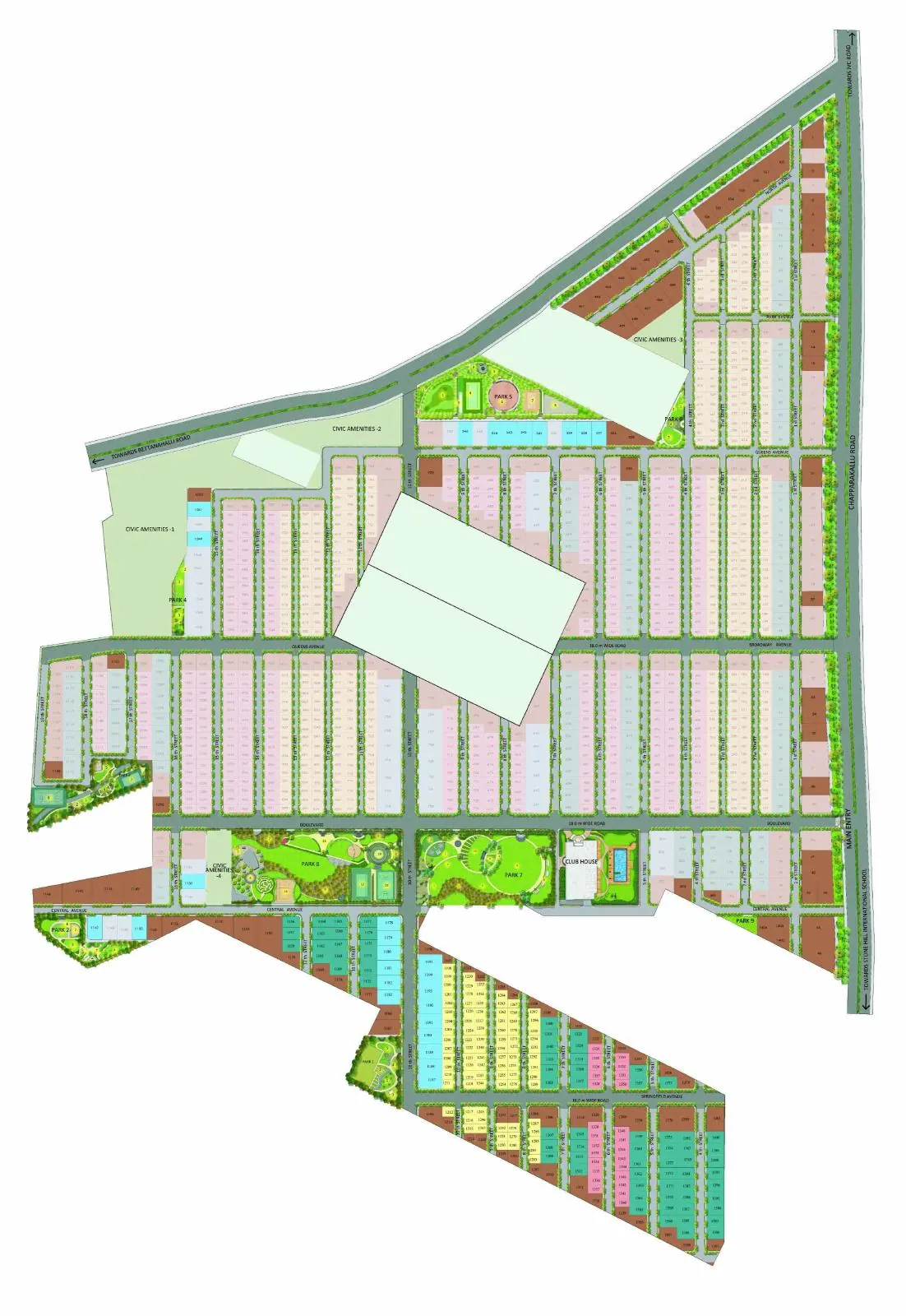 Adarsh Savana master plan showing plot layout, parks and roads