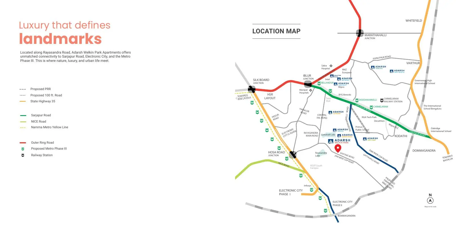 Adarsh Welkin Park location map from the apartment brochure