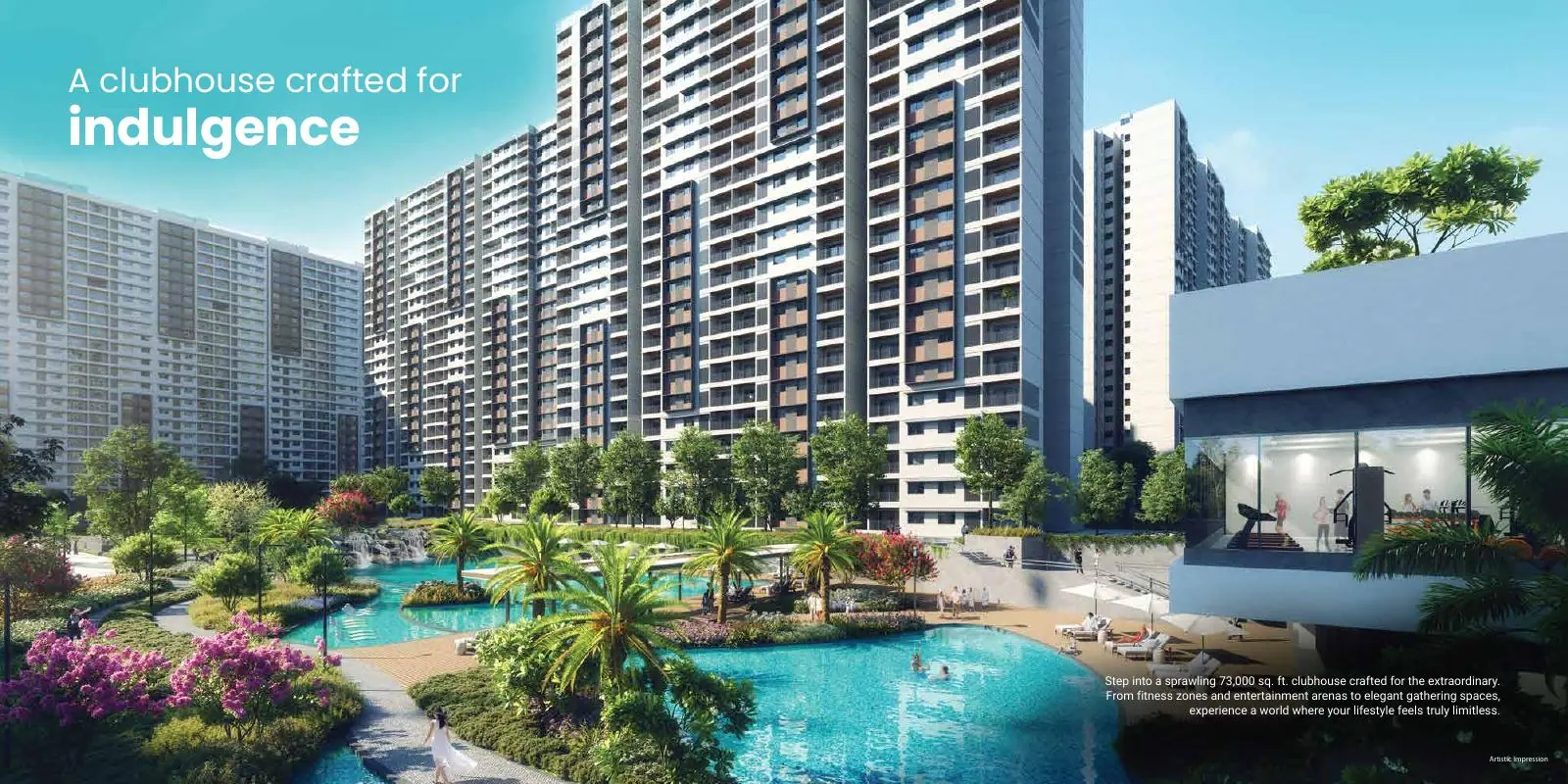 Pool and clubhouse render at Adarsh Welkin Park