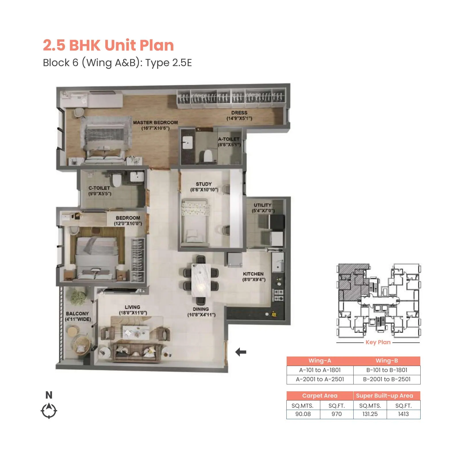 Adarsh Welkin Park 2.5 BHK unit plan