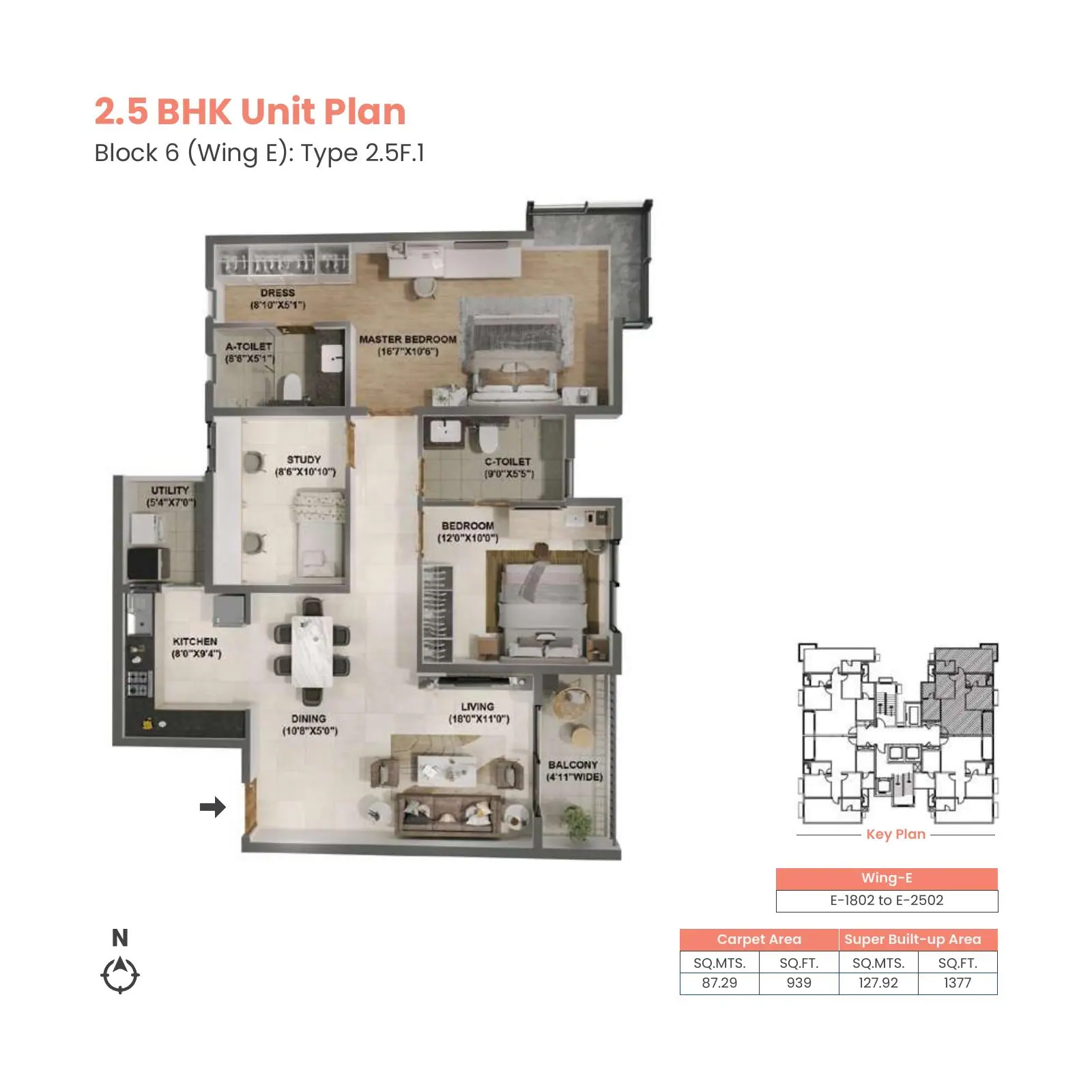 Adarsh Welkin Park 2.5 BHK alternate unit plan