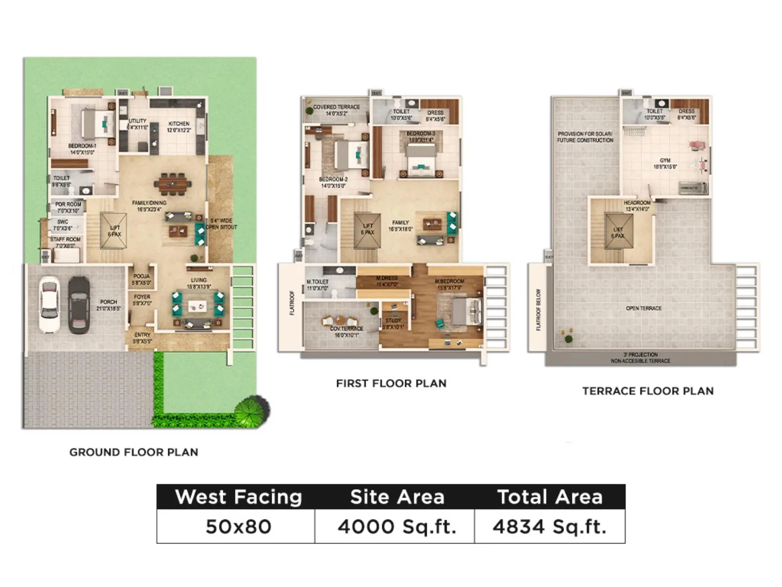 Adarsh Welkin Park west-facing villa floor plans, 4,000 sq ft site
