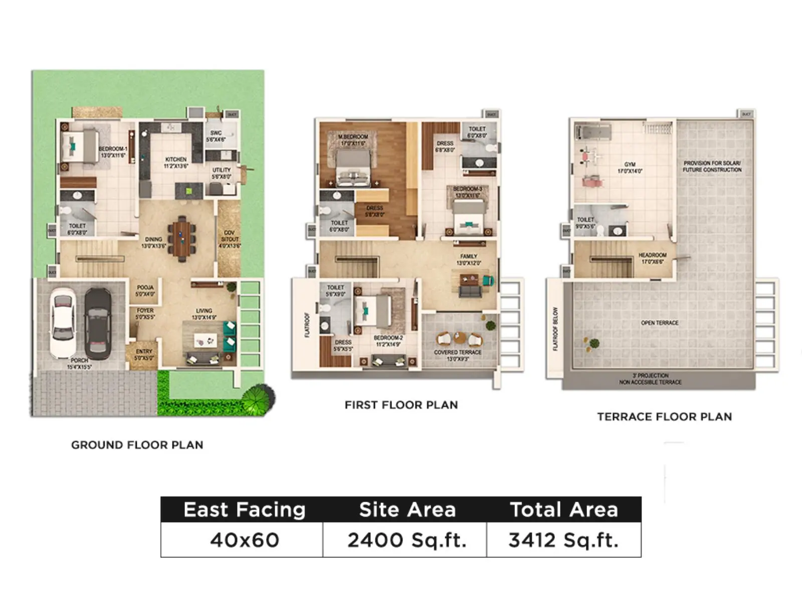 Adarsh Welkin Park east-facing villa floor plans, 2,400 sq ft site