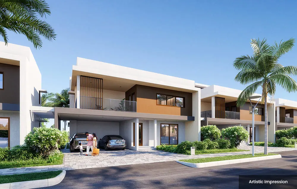 Villa exterior render at Adarsh Welkin Park