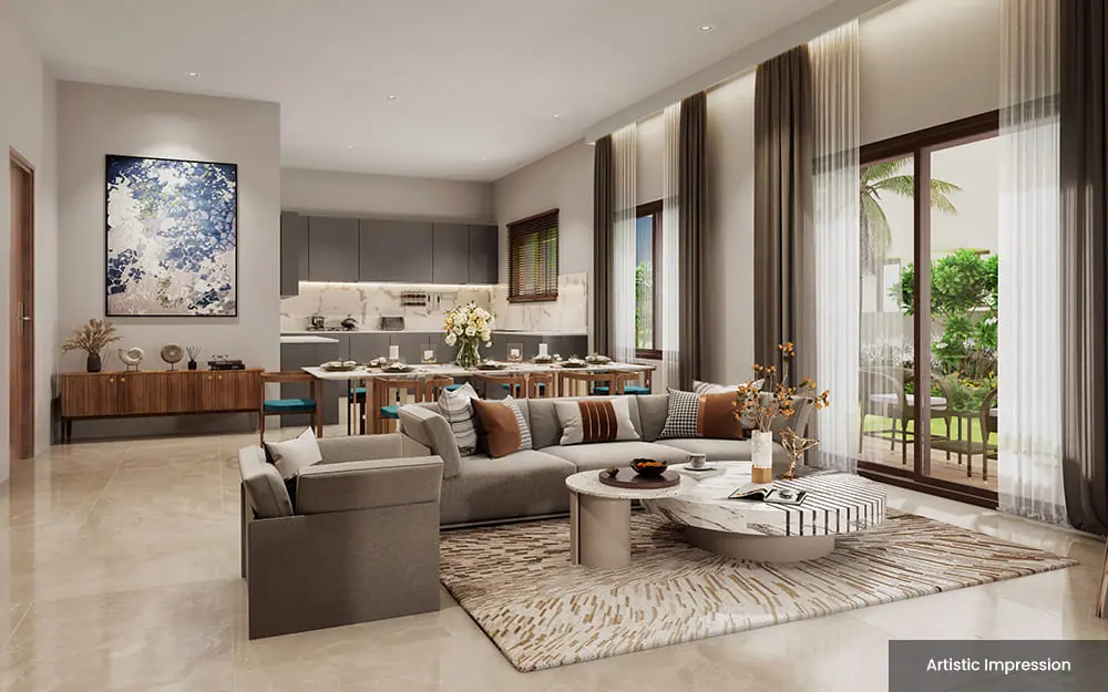 Villa living room render at Adarsh Welkin Park